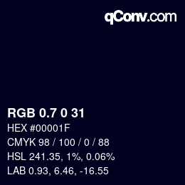 カラーコード: RGB 0.7 0 31 | qconv.com