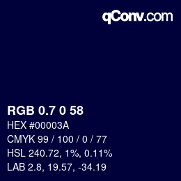 カラーコード: RGB 0.7 0 58 | qconv.com