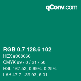 カラーコード: RGB 0.7 128.6 102 | qconv.com