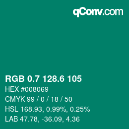 カラーコード: RGB 0.7 128.6 105 | qconv.com