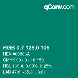 カラーコード: RGB 0.7 128.6 106 | qconv.com