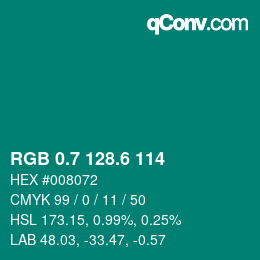 カラーコード: RGB 0.7 128.6 114 | qconv.com