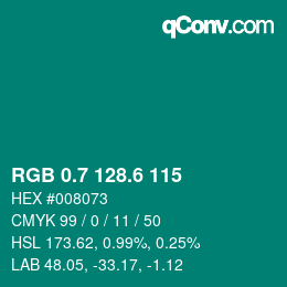 カラーコード: RGB 0.7 128.6 115 | qconv.com