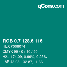 カラーコード: RGB 0.7 128.6 116 | qconv.com