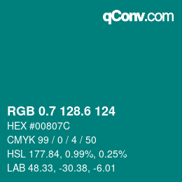 カラーコード: RGB 0.7 128.6 124 | qconv.com