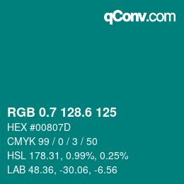 カラーコード: RGB 0.7 128.6 125 | qconv.com