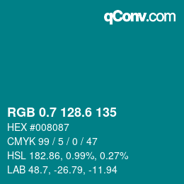 カラーコード: RGB 0.7 128.6 135 | qconv.com