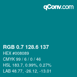 カラーコード: RGB 0.7 128.6 137 | qconv.com