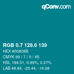 カラーコード: RGB 0.7 128.6 139 | qconv.com