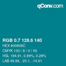 カラーコード: RGB 0.7 128.6 140 | qconv.com