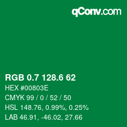 カラーコード: RGB 0.7 128.6 62 | qconv.com