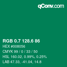 カラーコード: RGB 0.7 128.6 86 | qconv.com