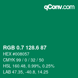 カラーコード: RGB 0.7 128.6 87 | qconv.com