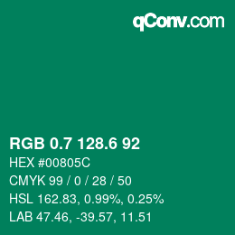カラーコード: RGB 0.7 128.6 92 | qconv.com