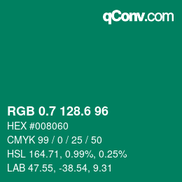 カラーコード: RGB 0.7 128.6 96 | qconv.com