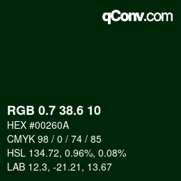 カラーコード: RGB 0.7 38.6 10 | qconv.com