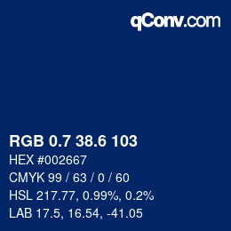 カラーコード: RGB 0.7 38.6 103 | qconv.com