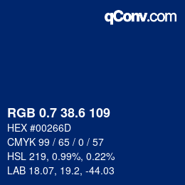 カラーコード: RGB 0.7 38.6 109 | qconv.com