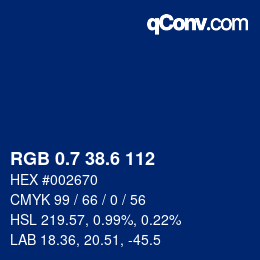 カラーコード: RGB 0.7 38.6 112 | qconv.com