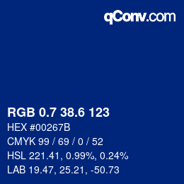カラーコード: RGB 0.7 38.6 123 | qconv.com