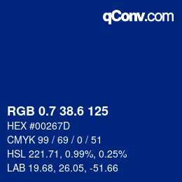 カラーコード: RGB 0.7 38.6 125 | qconv.com