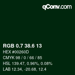 カラーコード: RGB 0.7 38.6 13 | qconv.com