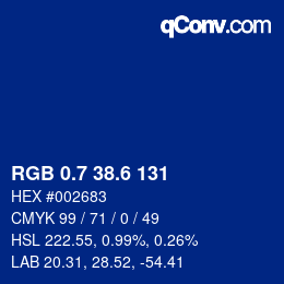 カラーコード: RGB 0.7 38.6 131 | qconv.com