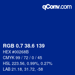 カラーコード: RGB 0.7 38.6 139 | qconv.com
