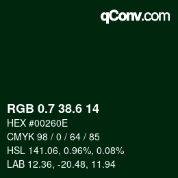 カラーコード: RGB 0.7 38.6 14 | qconv.com