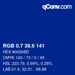 カラーコード: RGB 0.7 38.6 141 | qconv.com