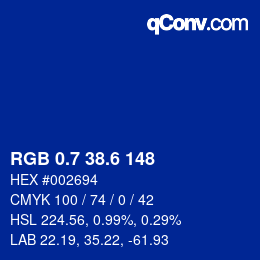 カラーコード: RGB 0.7 38.6 148 | qconv.com