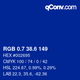 カラーコード: RGB 0.7 38.6 149 | qconv.com