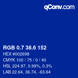 カラーコード: RGB 0.7 38.6 152 | qconv.com