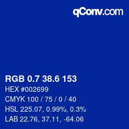 カラーコード: RGB 0.7 38.6 153 | qconv.com
