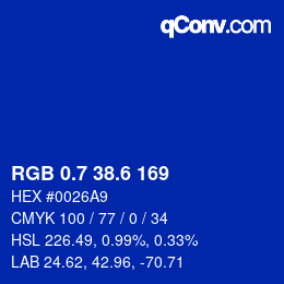 カラーコード: RGB 0.7 38.6 169 | qconv.com
