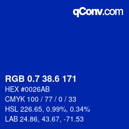 カラーコード: RGB 0.7 38.6 171 | qconv.com