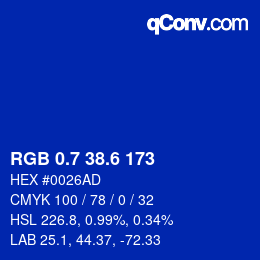 カラーコード: RGB 0.7 38.6 173 | qconv.com
