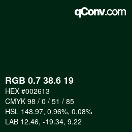 カラーコード: RGB 0.7 38.6 19 | qconv.com