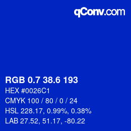 カラーコード: RGB 0.7 38.6 193 | qconv.com