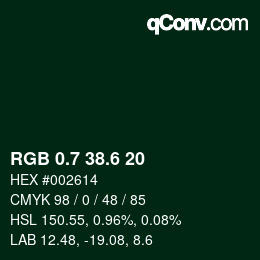 カラーコード: RGB 0.7 38.6 20 | qconv.com