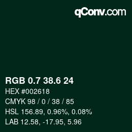 カラーコード: RGB 0.7 38.6 24 | qconv.com
