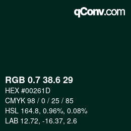 カラーコード: RGB 0.7 38.6 29 | qconv.com