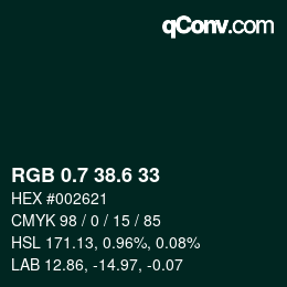 カラーコード: RGB 0.7 38.6 33 | qconv.com