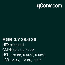 カラーコード: RGB 0.7 38.6 36 | qconv.com