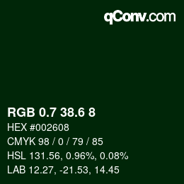 カラーコード: RGB 0.7 38.6 8 | qconv.com