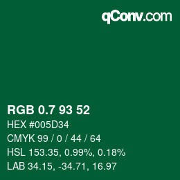 カラーコード: RGB 0.7 93 52 | qconv.com
