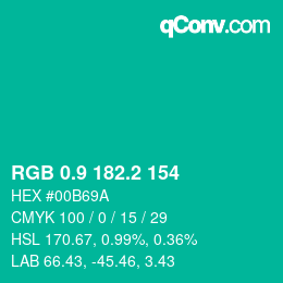 カラーコード: RGB 0.9 182.2 154 | qconv.com