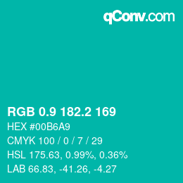 カラーコード: RGB 0.9 182.2 169 | qconv.com
