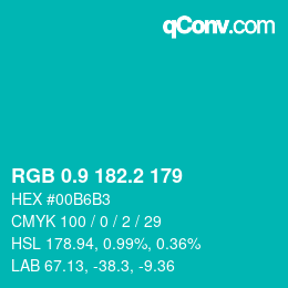 カラーコード: RGB 0.9 182.2 179 | qconv.com