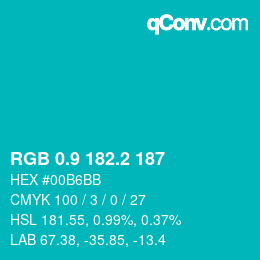 カラーコード: RGB 0.9 182.2 187 | qconv.com